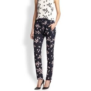 A.L.C. Collins Black Pink 100% Silk Floral High Waist Tapered Track Pant 6